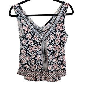 White House Black Market Top Dressy Top Women XS Pink Black Floral Blouse Women